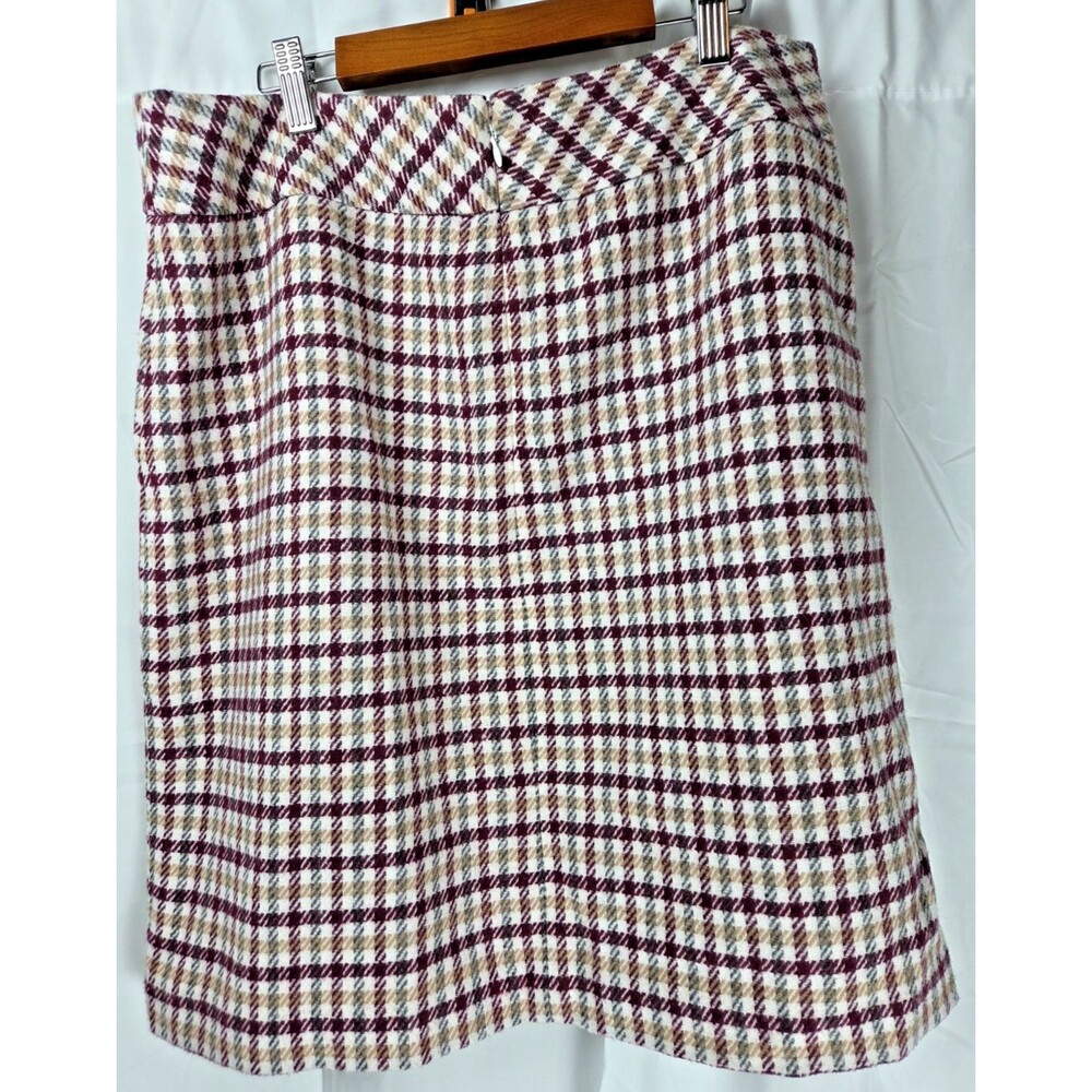 Talbots Petites 12P Burgundy Plaid Wool Blend Skirt Lined A-Line Career Preppy - Picture 6 of 8